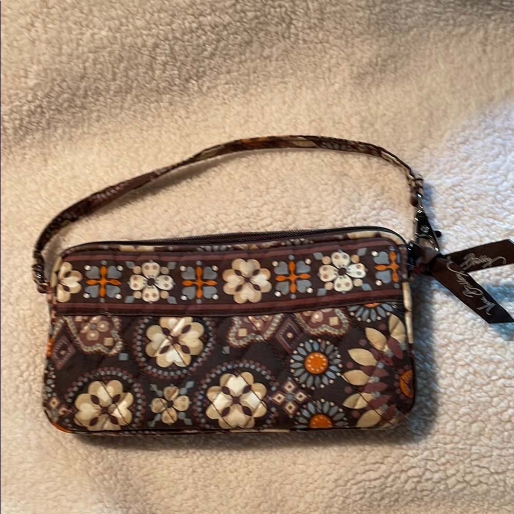 Vera Bradley Orange and Brown Geometric Wristlet Clutch
